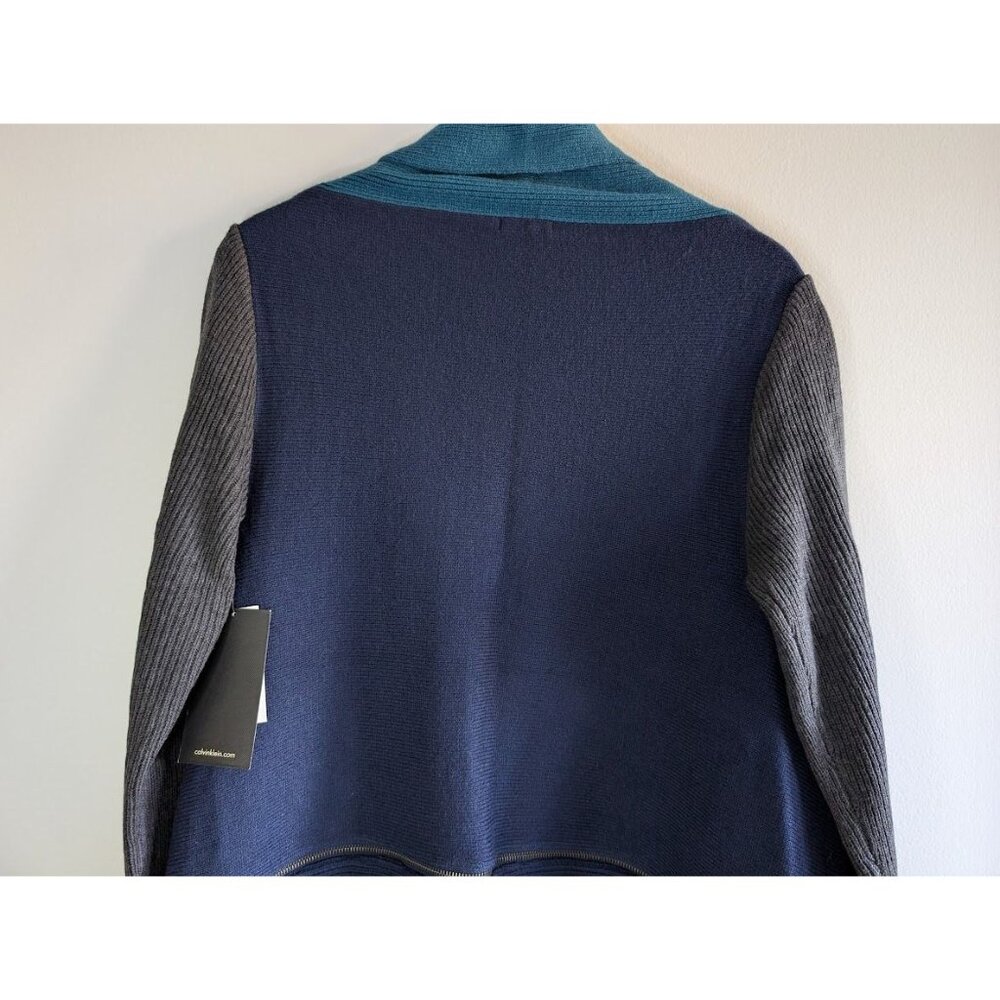 Calvin‎ Klein Jeans Sweater Women's XL Knit Cardigan Waterfall Zipper Boho NEW - Picture 8 of 11